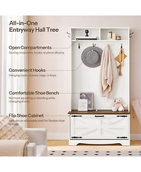 Slickblue Entryway Organizer with Coat Rack, Shoe Storage and Flip-Top Drawers