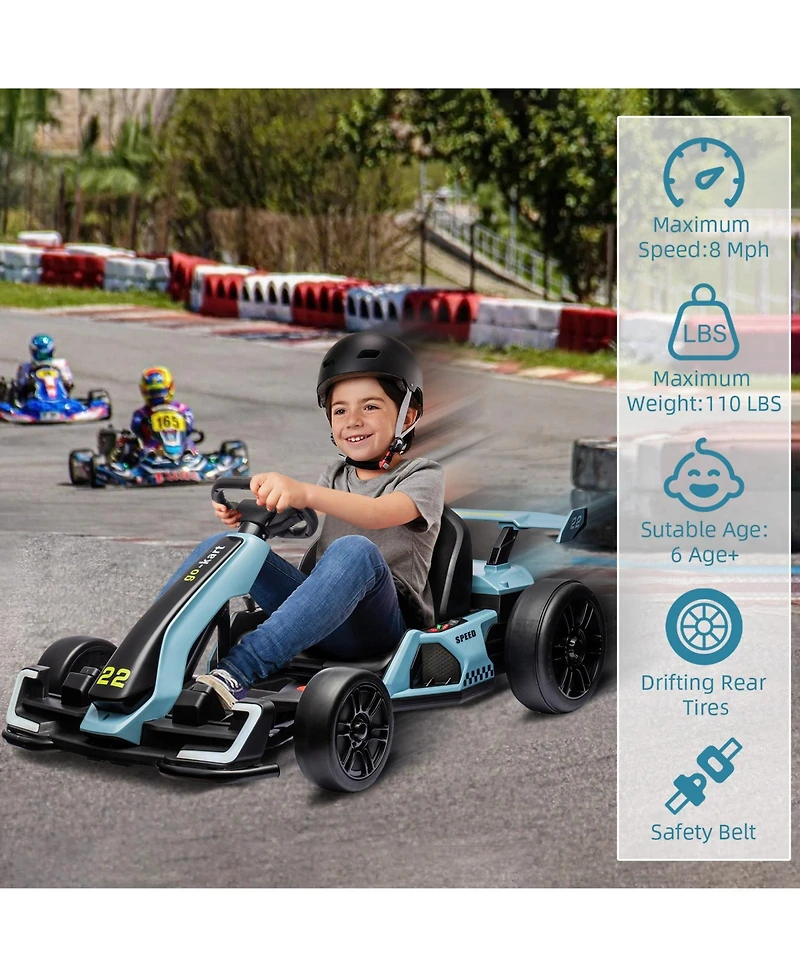 homfan 24V Go Kart, Dual 150W/300W Motors, Adjustable Seat, Drift and Sport Modes, Big Battery, Eva Tires, Led Lights, Up to 8mph