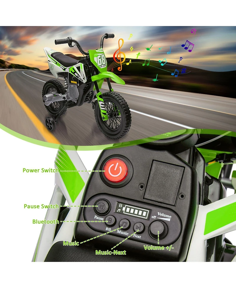 homfan 12V Kids Electric Dirt Bike - Dual 25W Motors, Twist Grip Throttle, Training Wheels, Spring Suspension, Ride On Toy for Ages 3