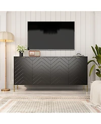 Clihome Storage Cabinet with 4 Doors, 63 Inch Monden Accent Adjustable Shelf, Free-Standing Sideboard