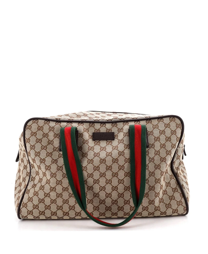 Pre-Owned Gucci Medium Web Carry On Duffle Bag Gg Canvas with Leather