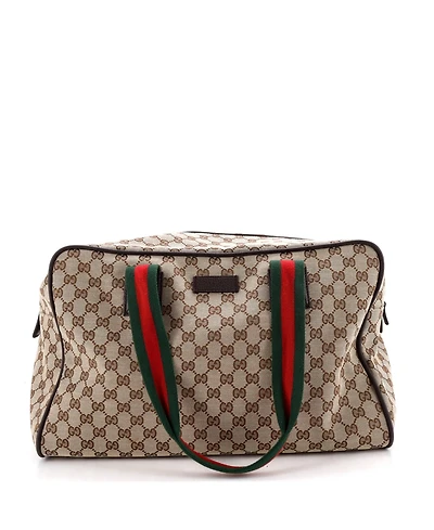 Pre-Owned Gucci Medium Web Carry On Duffle Bag Gg Canvas with Leather