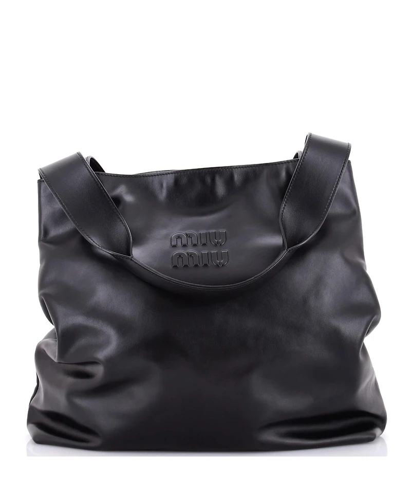 Pre-Owned Miu Miu Large Logo Embossed Tote Leather