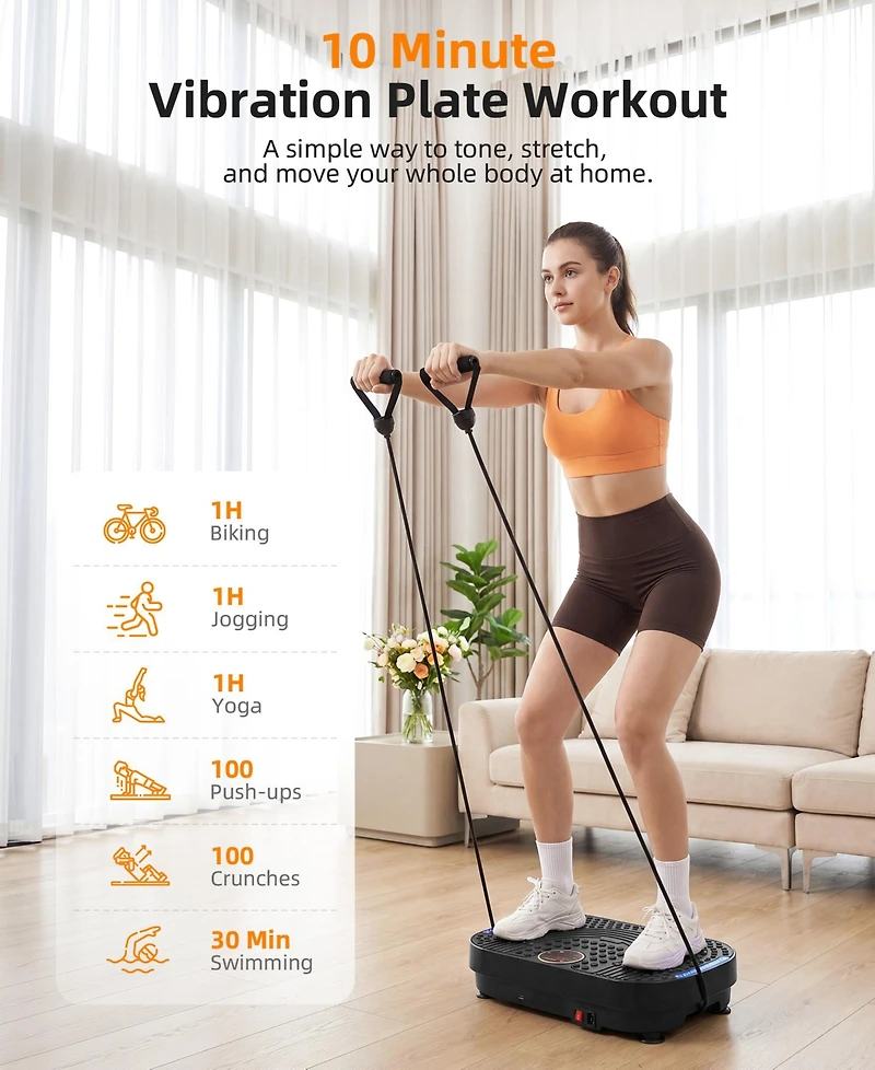 Sugift Vibration Plate Exercise Machine Whole Body Workout for Weight Loss with Resistance Bands Remote and Bluetooth for Home Gym
