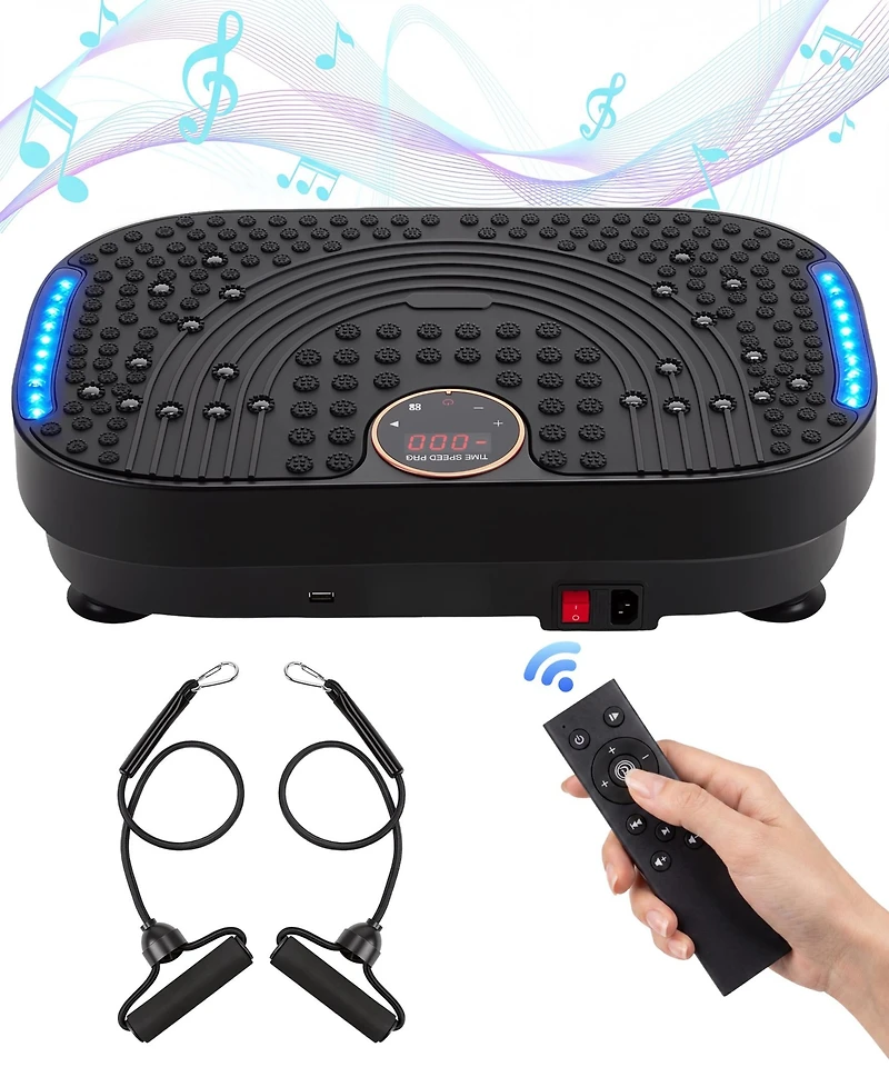Sugift Vibration Plate Exercise Machine Whole Body Workout for Weight Loss with Resistance Bands Remote and Bluetooth for Home Gym