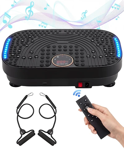 Sugift Vibration Plate Exercise Machine Whole Body Workout for Weight Loss with Resistance Bands Remote and Bluetooth for Home Gym