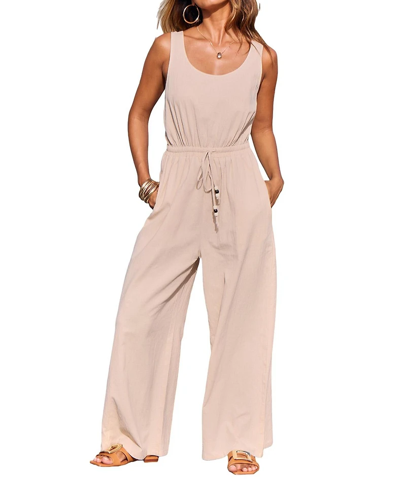 Cupshe Women's Sleeveless Drawstring Waist Wide Leg Jumpsuit