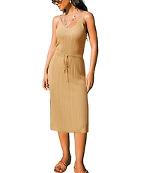 Cupshe Women's Caramel Ribbed Knit Drawstring Waist Midi Dress