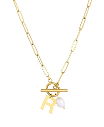 Adornia Tarnish Resistant Gold Natural Freshwater Pearl Initial Toggle Necklace