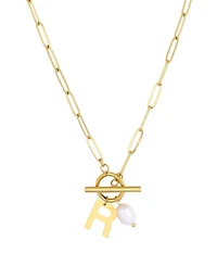 Adornia Tarnish Resistant Gold Natural Freshwater Pearl Initial Toggle Necklace
