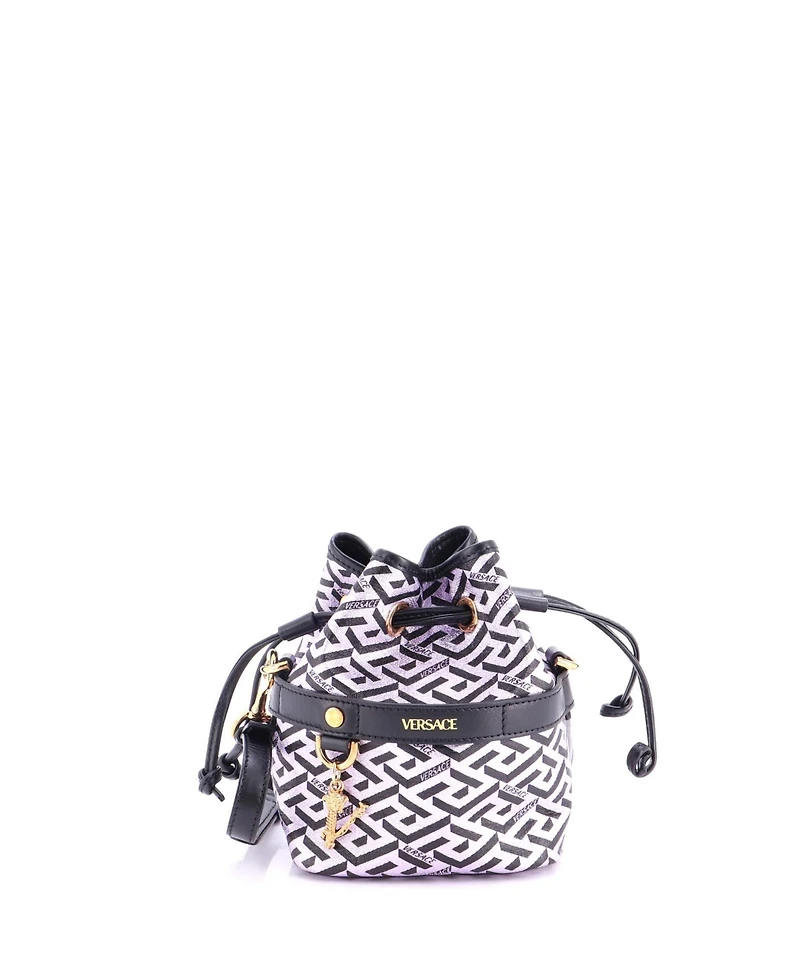 Pre-Owned Versace Mini La Greca Bucket Bag Printed Coated Canvas