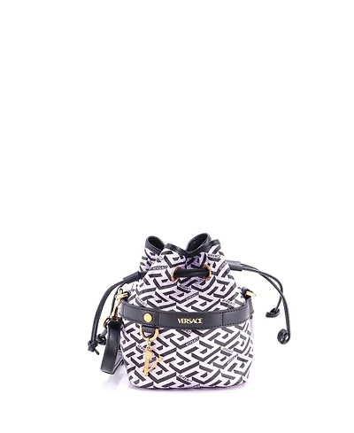 Pre-Owned Versace Mini La Greca Bucket Bag Printed Coated Canvas