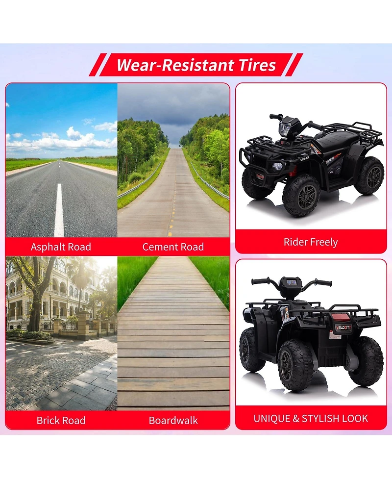 homfan 33.1 x 20.9 12.0 Inch Kids Electric Ride On Atv, 12V Battery Powered Quad with 3 Mph Speed, 4-Wheeler for Outdoor Adventure Play