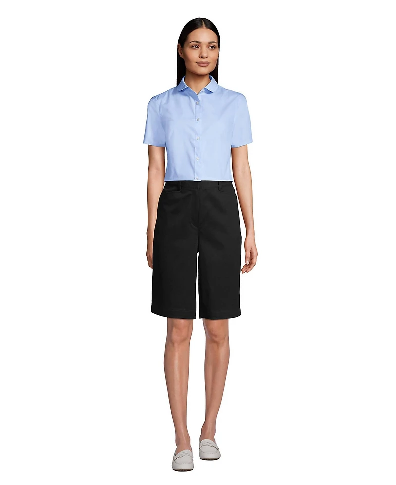 Lands' End Women's Short Sleeve Peter Pan Collar Broadcloth Shirt
