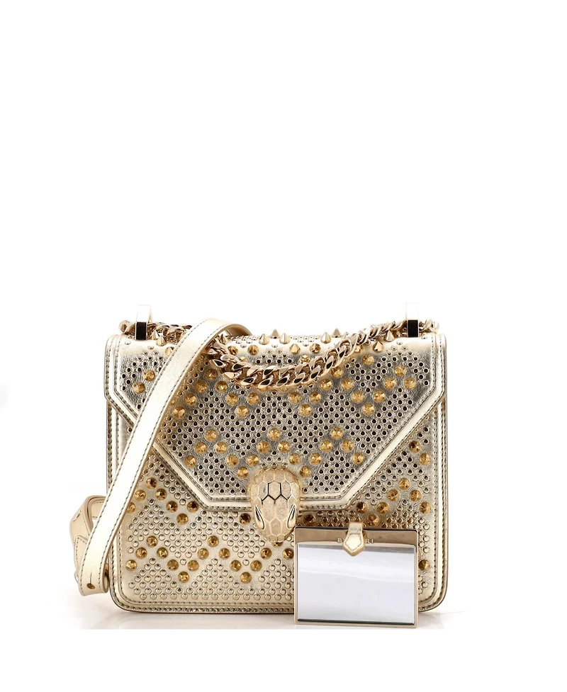 Pre-Owned Bvlgari Small Serpenti Forever Square Shoulder Bag Full Studded Leather