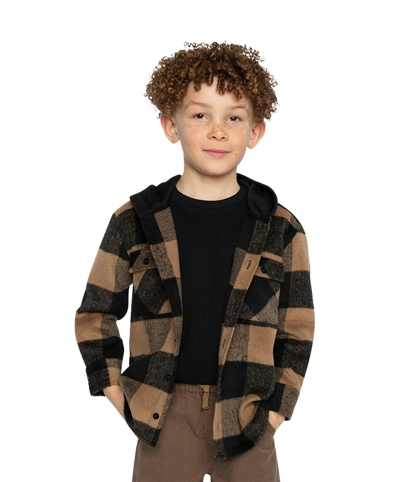 Deux par Toddler Boy 2T-5T Flannel Shirt with Fleece Hood