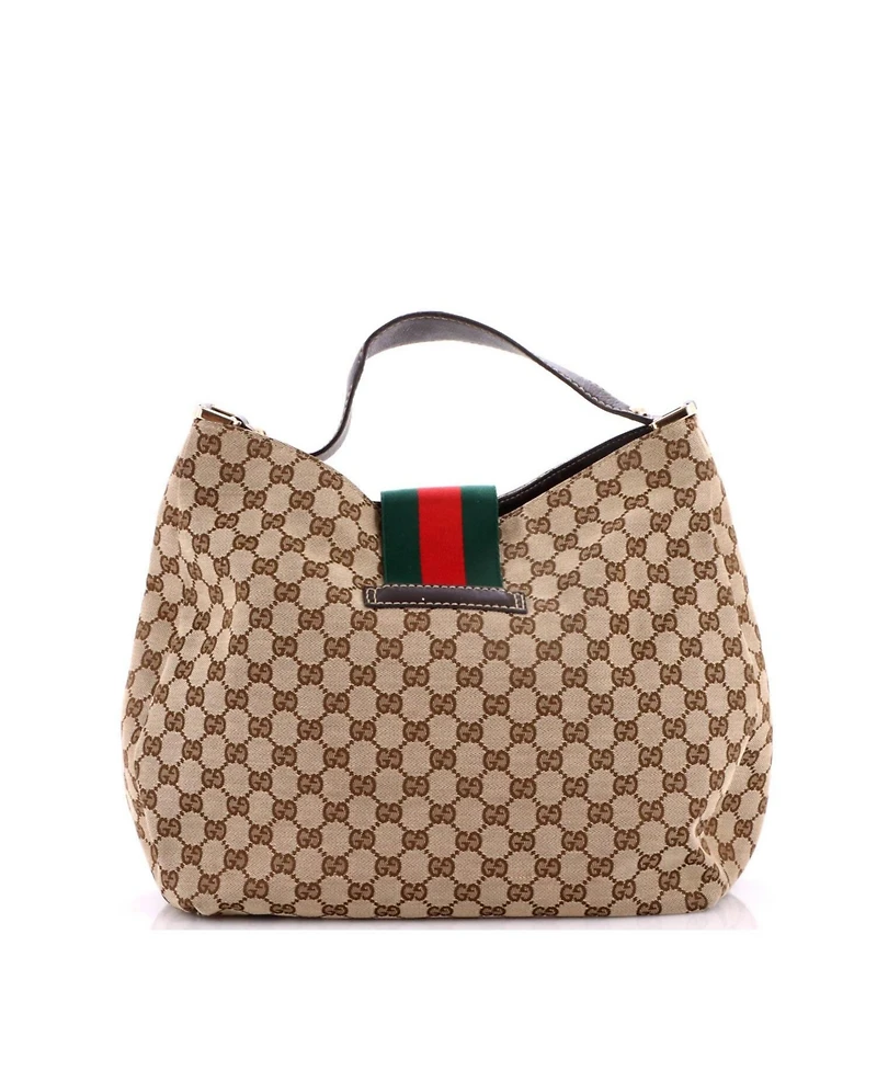 Pre-Owned Gucci Large New Ladies Web Hobo Gg Canvas
