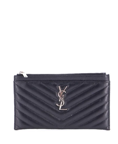 Pre-Owned Saint Laurent Medium Classic Monogram Zip Bill Pouch Matelasse Chevron Leather
