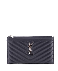 Pre-Owned Saint Laurent Medium Classic Monogram Zip Bill Pouch Matelasse Chevron Leather