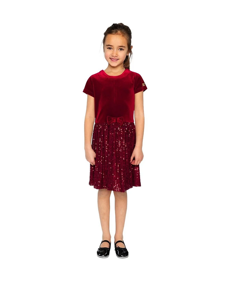 Deux par Kids & Baby Toddler Girl 2T- 5T Bi-Material Short Sleeve Dress with Glittering Skirt