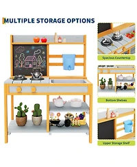 homfan 28.7 x 16.1 x 36.2 Inch Outdoor Kids Play Kitchen, Fir Wood Pretend Cooking Toy Set for Backyard Garden, Ages 3-8