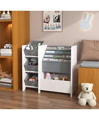 flynama 4-Tier Kids Bookshelf With 3 Collapsible Fabric Drawers Multi-Functional Toy Book Storage Organizer