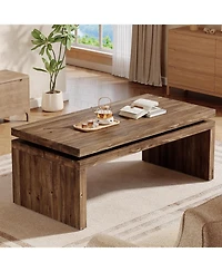 Tribesigns Solid Wood Coffee Table for Living Room, 47.2'' Farmhouse Rectangle Center Cocktail Table with Thick Design