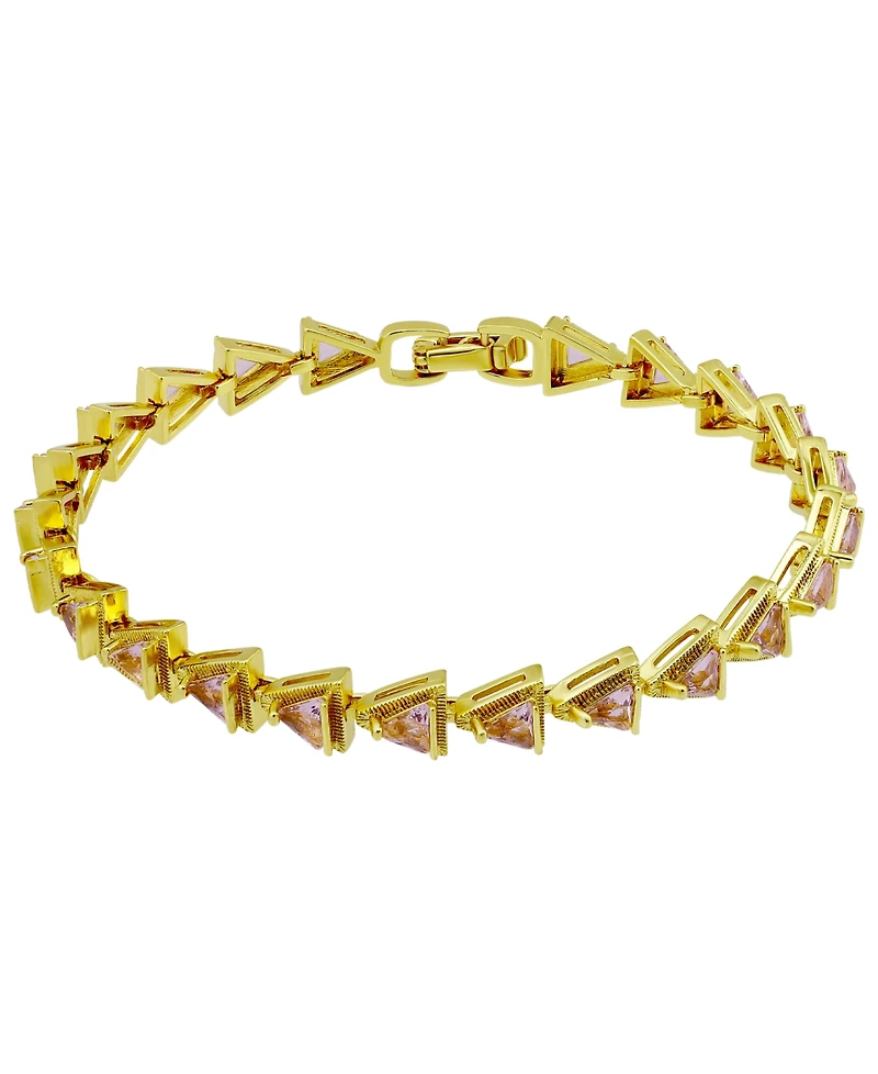 Macy's Triangle Light Pink Cubic Zirconia Ribbed Border Tennis Bracelet