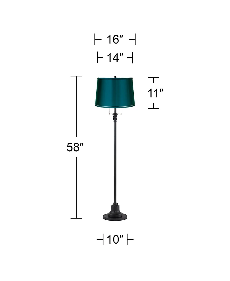360 Lighting Dyna Traditional 58" Tall 2-Light Standing Floor Lamp Skinny Pole Pull Chain Finish Drum Deep Teal Shade