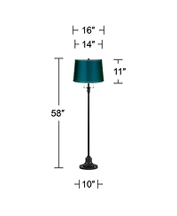 360 Lighting Dyna Traditional 58" Tall 2-Light Standing Floor Lamp Skinny Pole Pull Chain Finish Drum Deep Teal Shade