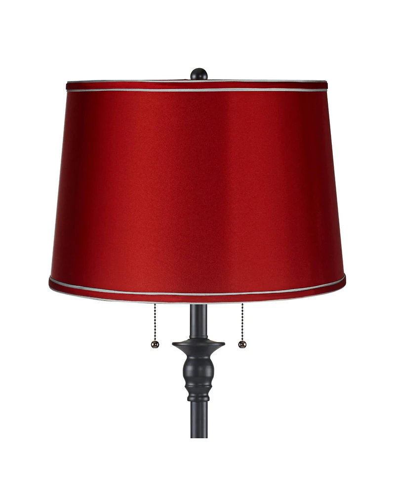 360 Lighting Dyna Traditional 58" Tall 2-Light Standing Floor Lamp Skinny Pole Pull Chain Finish Living Room Satin Shade