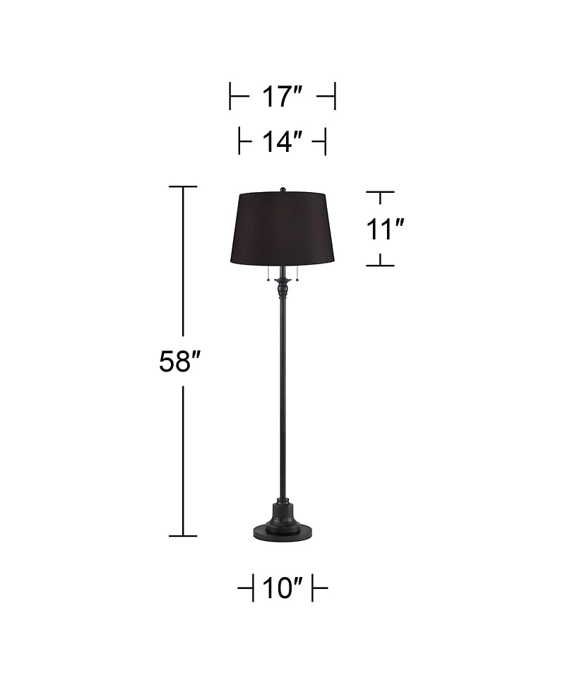 360 Lighting Dyna Traditional 58" Tall 2-Light Standing Floor Lamp Skinny Pole Pull Chain Finish Faux Silk Shade