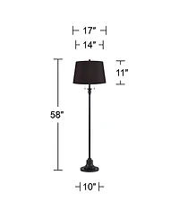 360 Lighting Dyna Traditional 58" Tall 2-Light Standing Floor Lamp Skinny Pole Pull Chain Finish Faux Silk Shade