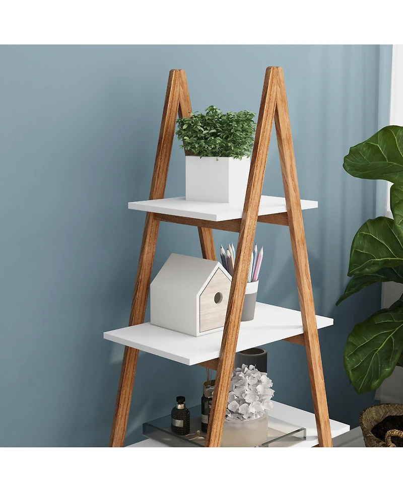 flynama A-frame Solid Bamboo Ladder Bookshelf 4 Tier Open Display Storage Rack for Home Office