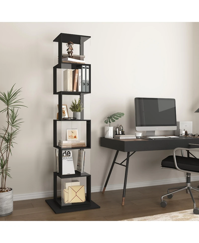 flynama 6-Tier 360 Degree Rotating Bookshelf Particleboard Acrylic Anti-Tall Base Household Multi-Layer Storage Display Shelf