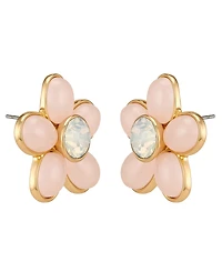 Guess Gold-Tone Rose Quartz & White Opal Stone Floral Stud Earrings