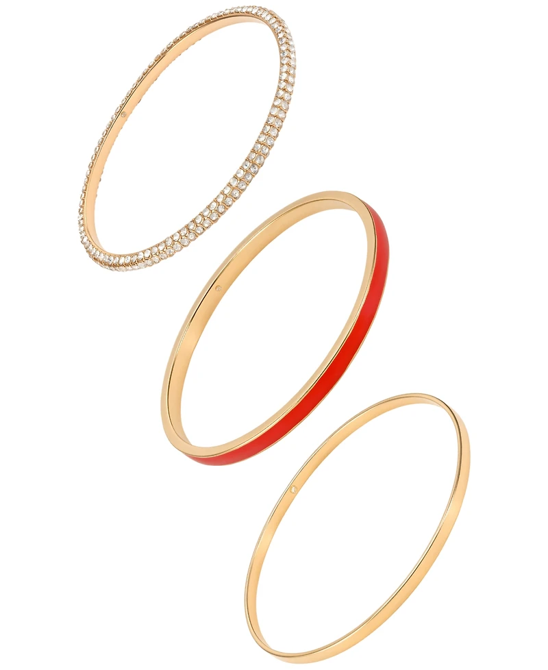 Guess Gold-Tone Crystal Stone Bangle Bracelet, 3-Piece Set