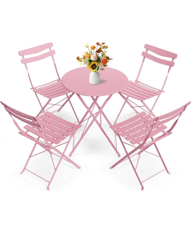gaomon 5Piece Patio Bistro Set – Metal Frame Folding Patio Furniture, Bistro Table and Chairs Set, No Assembly Needed, for Balcony, Yard, Garden