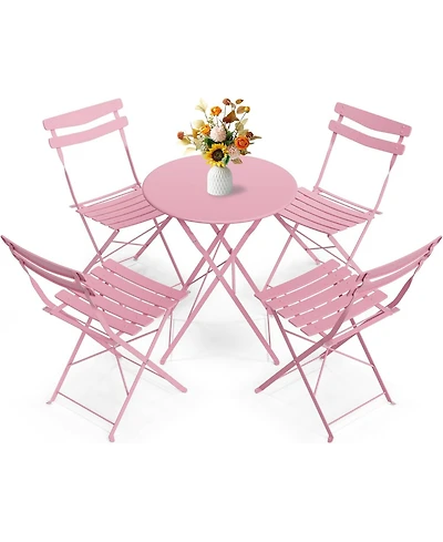 gaomon 5Piece Patio Bistro Set – Metal Frame Folding Patio Furniture, Bistro Table and Chairs Set, No Assembly Needed, for Balcony, Yard, Garden