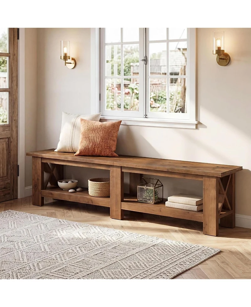 Tribesigns 70.87" Solid Wood Entryway Shoe Bench, Extra Long Farmhouse Entryway Bench with Storage for Hallway, End of Bed