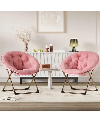 gaomon Folding Faux Fur Saucer Chair Set of 2
