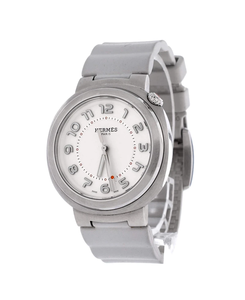Pre-Owned HERMES Cut Automatic Watch in Stainless Steel and Rubber 36mm
