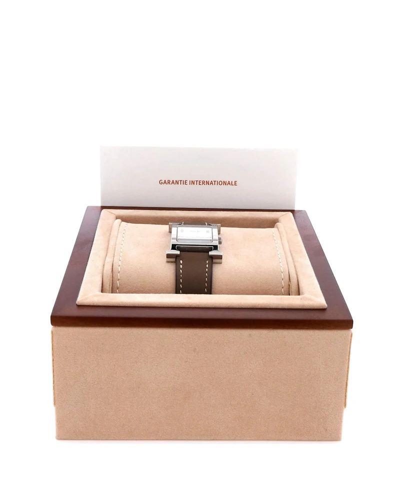 Pre-Owned Hermes Heure H Quartz Watch in Stainless Steel and Leather 21mm