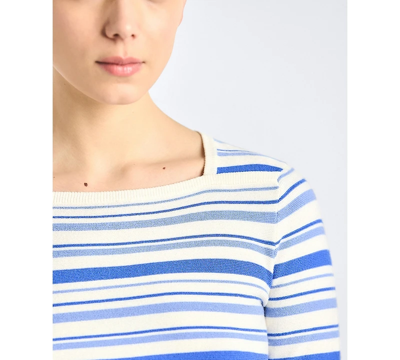 Derek Lam 10 Crosby Women's Striped Boat Neck Horizontal Stripe Top