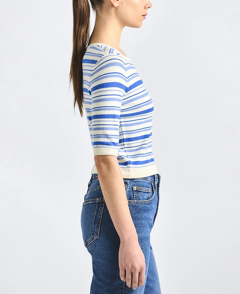 Derek Lam 10 Crosby Women's Striped Boat Neck Horizontal Stripe Top