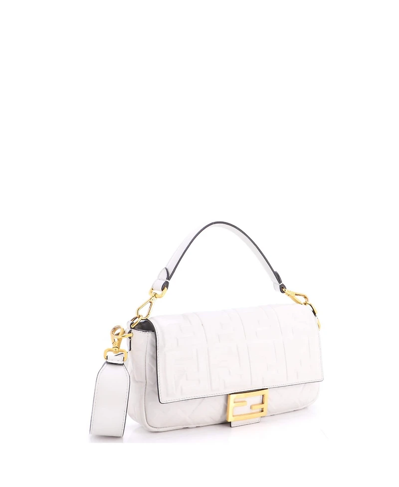 Pre-Owned Fendi Medium Baguette Nm Bag Zucca Embossed Leather