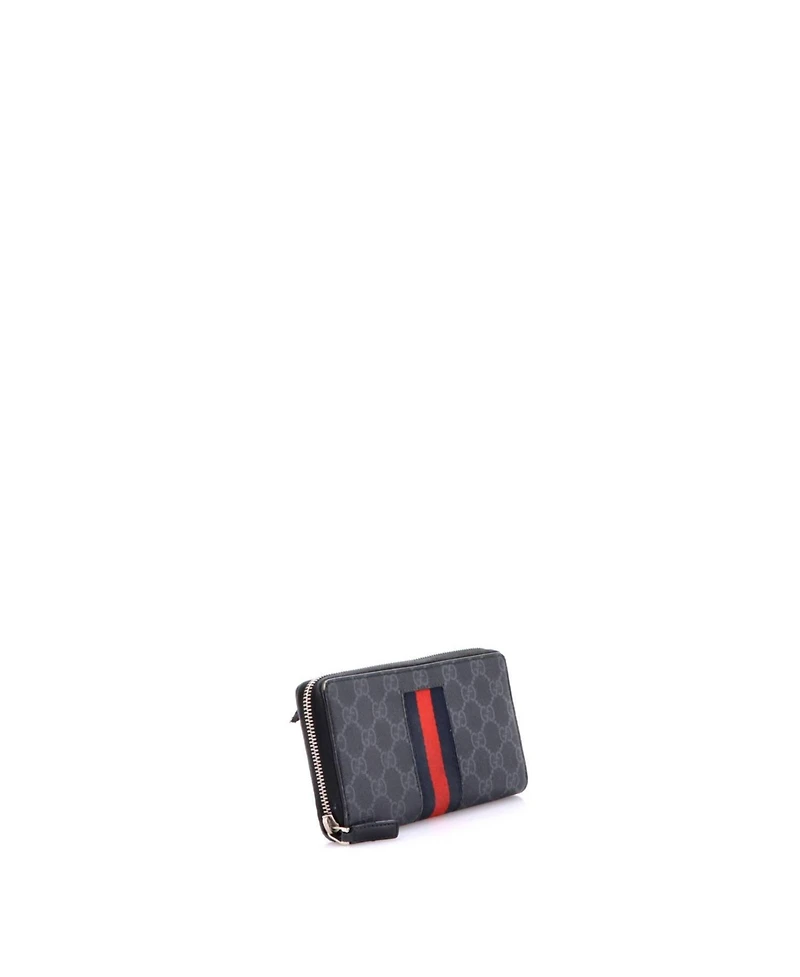 Pre-Owned Gucci Web Zip Around Wallet Gg Coated Canvas