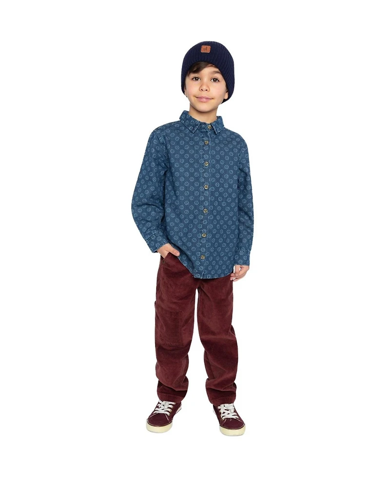 Deux par Toddler Boys (2T-5T) Chambray Shirt with Smiley Print