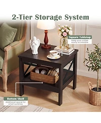 Slickblue 2-Tier Square Side Table with Storage Shelf and X-Frame Design