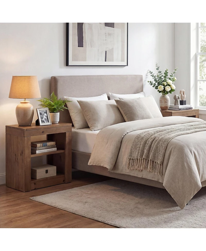 Tribesigns 24 Inch Solid Wood Nightstand With 2 Open Shelves, Modern Farmhouse Rustic End Table, Accent Side Table For Bedroom and Living Room